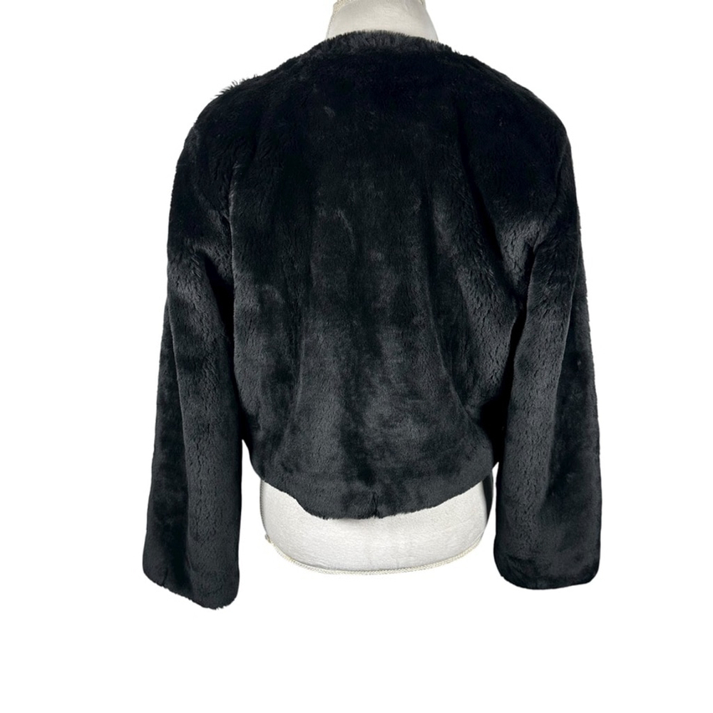 Duffel Outdoor Black Faux Fur Plush Jacket Bolero Crop Cozy Soft Winter Size S - Picture 8 of 11